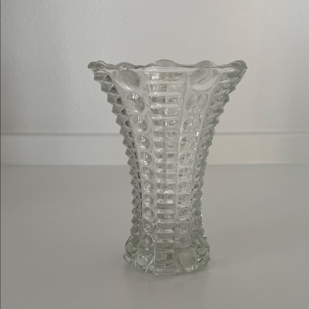Vintage Bubble & Bar Clear Glass Vase